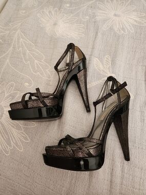 Stella McCartney Metallic Black Strappy High Heel Platform Sandals